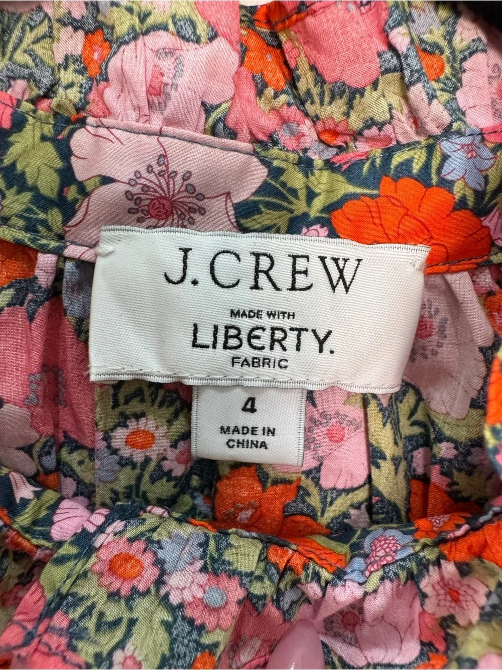 J.Crew Liberty London Floral Shirt Womens 4 Pink Orange Button Up Ruffle Neck